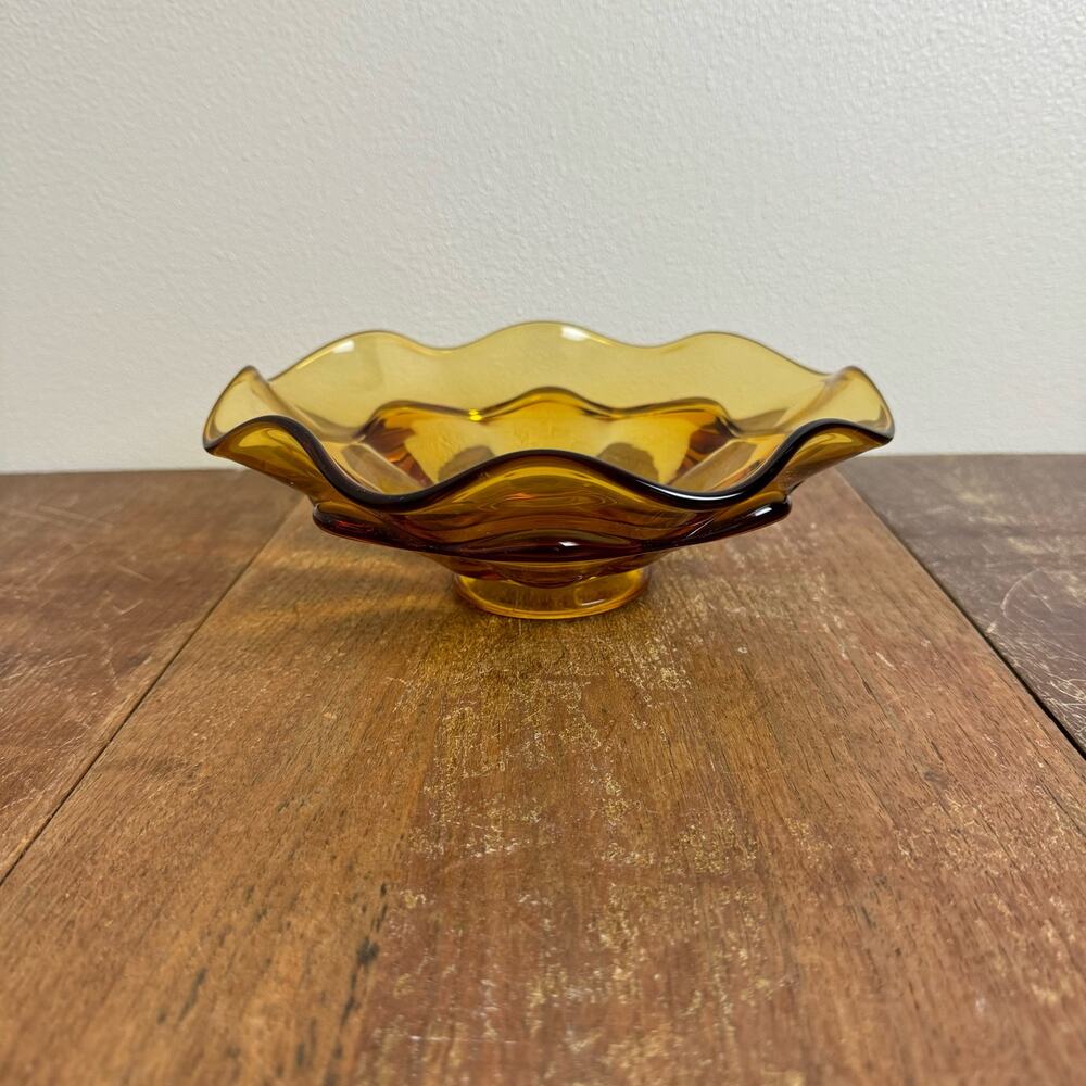 1960s Mid-Century Amber Viking Epic‎ Line Footed Bowl Vintage Retro MCM